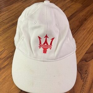 Maserati Baseball Cap Mens M/L White Cotton Red Trident Logo Italian Flag Hat
